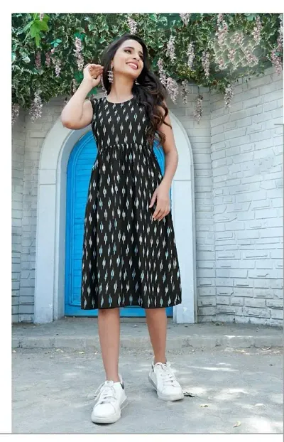 Trendy Ikat Print Cotton Midi Dress