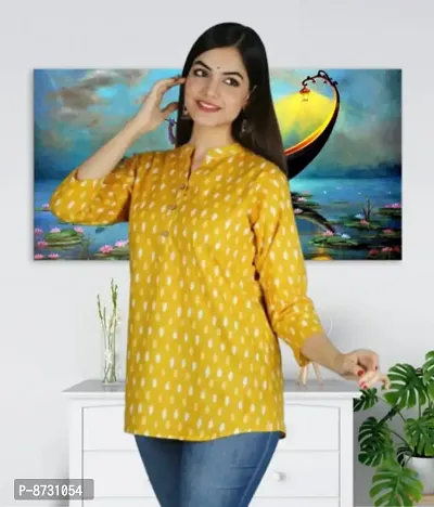 Stylish Yellow Ruby Cotton Digital Printed Tops For Women-thumb0