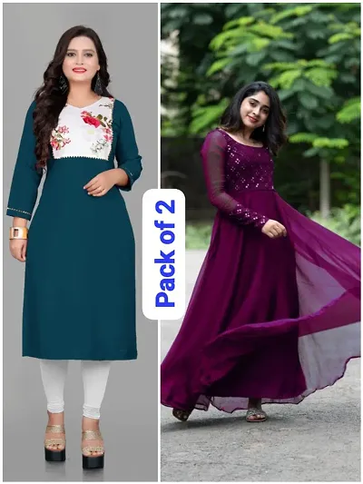 Stylish Georgette Kurta For Women Pack Of 2