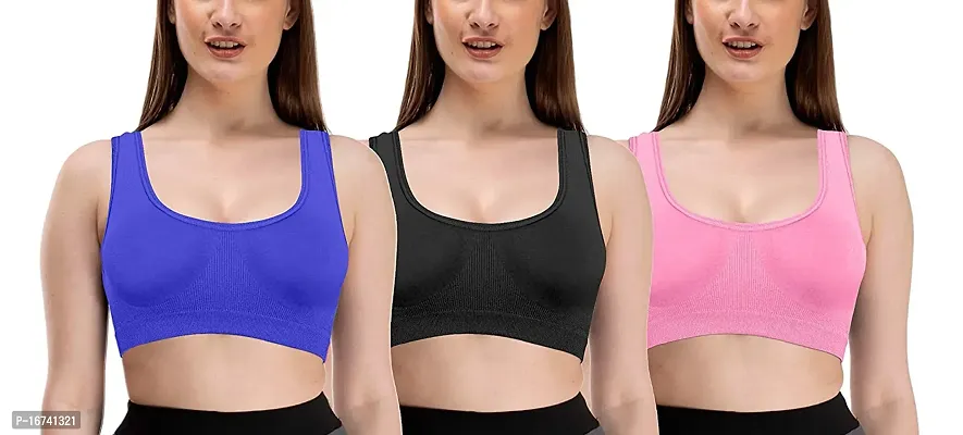 Stylish Multicoloured Cotton Solid Airsport Bras For Women (Pack Of 3)-thumb0