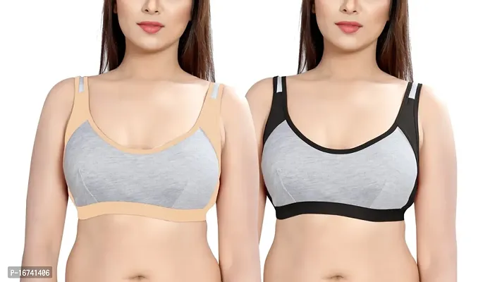 Stylish Cotton Solid Joky Sport Bras For Women (Pack Of 2)-thumb0