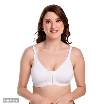 Stylish White Cotton Solid front 6 hook Bras For Women (Pack Of 1)