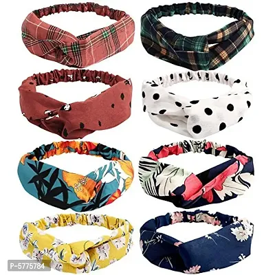 Women's Boho Vintage Printed Criss Cross Twisted Cute Hair Accessories Elastic Head Wrap Headbands Pack of 8 Multicolor