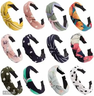 AZEFFIA Hair Accessories Korean Style Solid Fabric Knot with Tape Plastic Hairband Headband for Girls and Woman 12 PCS-(RANDOM) MULTI COLOUR-thumb0