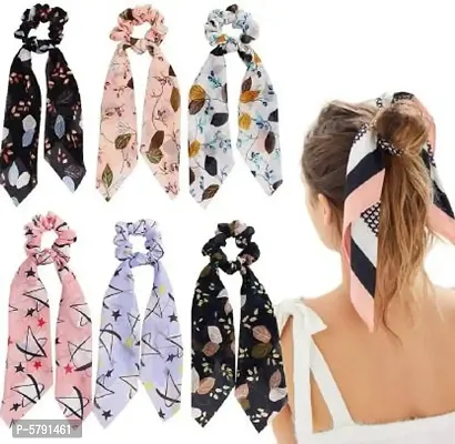 Buy AZEFFIA Women Hair Ribbon Scrunchies Ties Satin Floral Scarf