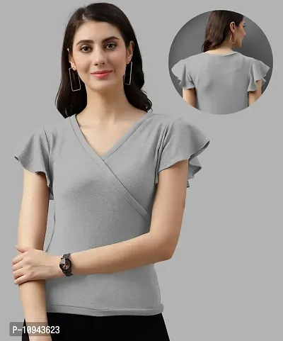 Elegant Lycra Grey Solid Top For Women-thumb5