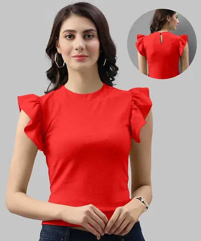 Elegant Lycra Red Solid Top For Women