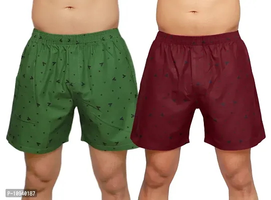 Comfortable Multicoloured Cotton Boxers (Pack Of 2 ) 1 Back Pocket-thumb0