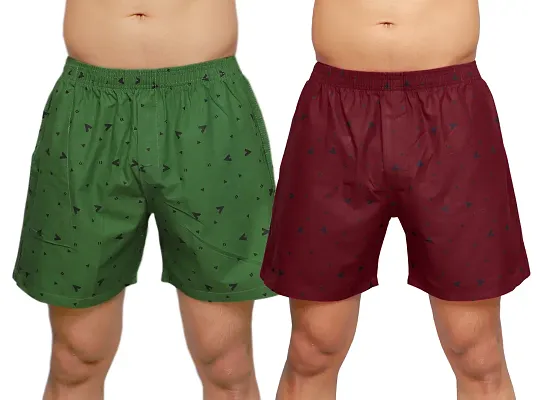 Comfortable Multicoloured Cotton Boxers (Pack Of 2 ) 1 Back Pocket