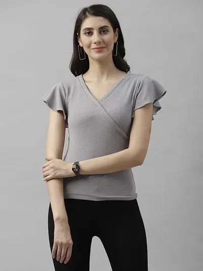 Elegant Lycra Grey Solid Top For Women