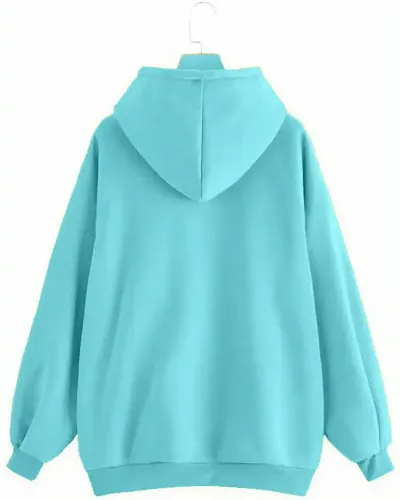 Trendy Fleece Turquoise BTS Graphic Print Long Sleeves Hooded Sweatshirt For Women