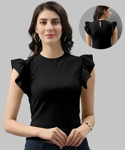 Elegant Lycra Black Solid Top For Women