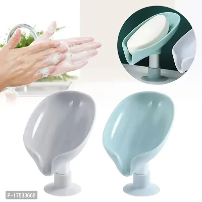 Silicon soap Dispenser for Kitchen Sink Holder Leaf-Shape self draining soap Dish Holder self Adhesive soap Holder for Kitchen Pack of 1-thumb3