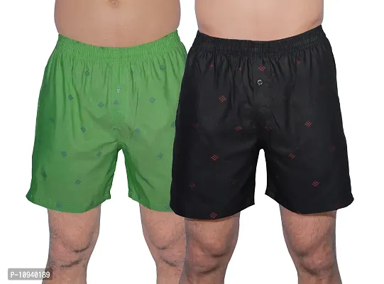 Comfortable Multicoloured Cotton Boxers (Pack Of 2 ) 1 Back Pocket 1 Side Pocket-thumb0