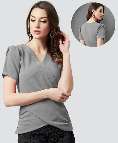 Elegant Lycra Grey Solid Top For Women