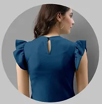 Elegant Lycra Teal Blue Solid Top For Women-thumb1