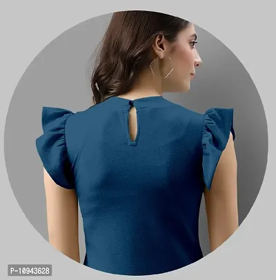 Elegant Lycra Teal Blue Solid Top For Women-thumb2