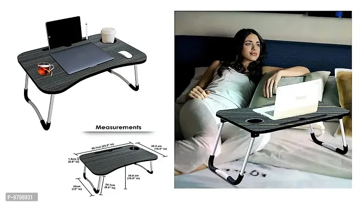 Trendy Black Study Table Portable Wood Multifunction Laptop-Table Lapdesk Holder Bed Study Table-thumb2