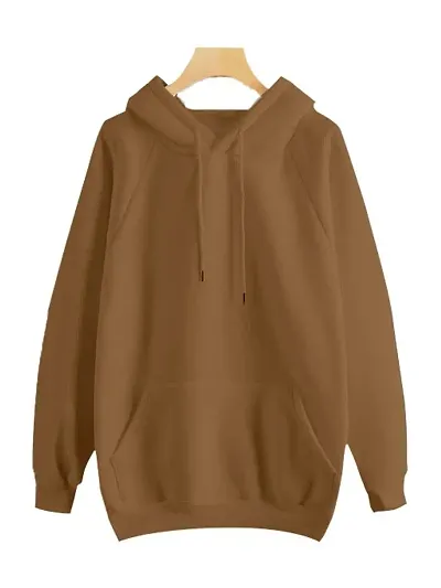 Trendy Fleece Brown Solid Long Sleeves Hooded Sweatshirt For Women