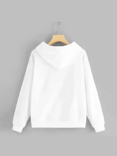 Trendy Fleece White BTS Graphic Print Long Sleeves Hooded Sweatshirt For Women