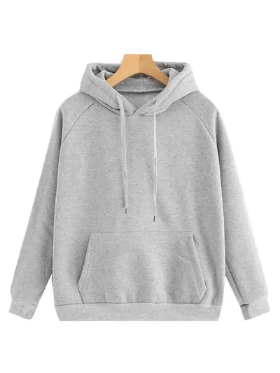 Trendy Fleece Grey Solid Long Sleeves Hooded Sweatshirt For Women