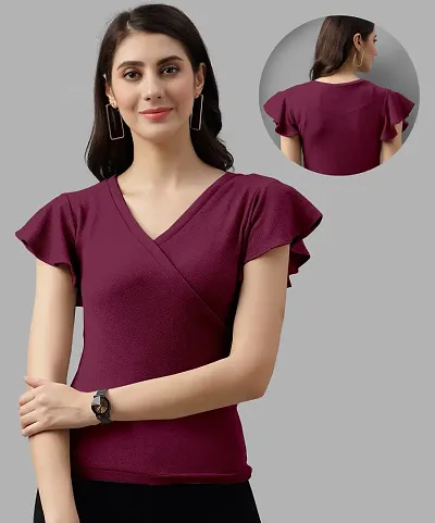 Elegant Lycra Purple Solid Top For Women