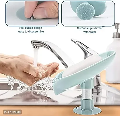 Silicon soap Dispenser for Kitchen Sink Holder Leaf-Shape self draining soap Dish Holder self Adhesive soap Holder for Kitchen Pack of 1-thumb0