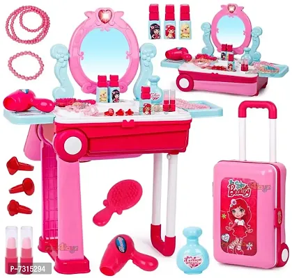 Beauty Makeup Kit for Doll Girls Cosmetic Set 2 in 1 Vanity Table Portable Trolley Pretend Play Set Toy with Make up Accessories for Kids...-thumb0