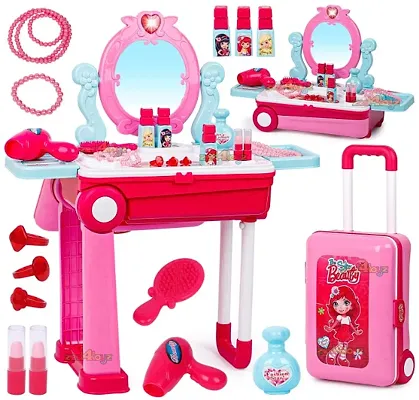 Beauty Makeup Kit for Doll Girls Cosmetic Set 2 in 1 Vanity Table Portable Trolley Pretend Play Set Toy with Make up Accessories for Kids...