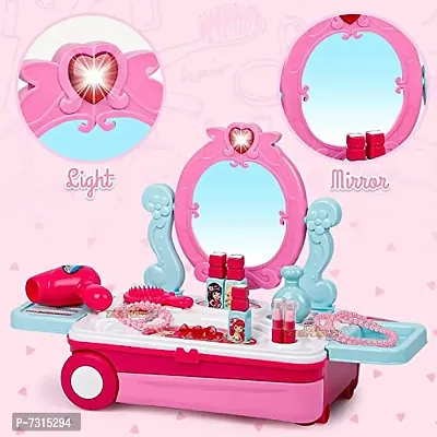 Beauty Makeup Kit for Doll Girls Cosmetic Set 2 in 1 Vanity Table Portable Trolley Pretend Play Set Toy with Make up Accessories for Kids...-thumb4