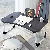 Black Smart Multi-Purpose Laptop Table with Dock Stand and Coffee Cup Holder/Study Table/Bed Table/Foldable and Portable/Ergonomic and Rounded Edges/Non-Slip Legs/Engineered Wood-thumb4