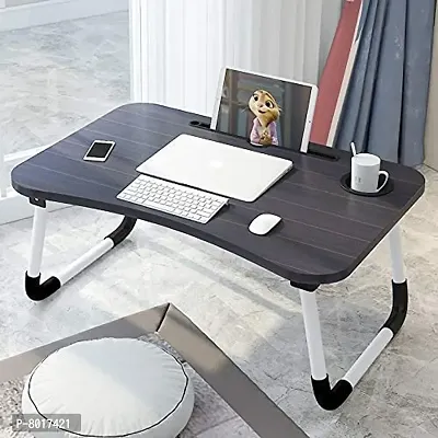 Black Smart Multi-Purpose Laptop Table with Dock Stand and Coffee Cup Holder/Study Table/Bed Table/Foldable and Portable/Ergonomic and Rounded Edges/Non-Slip Legs/Engineered Wood-thumb5