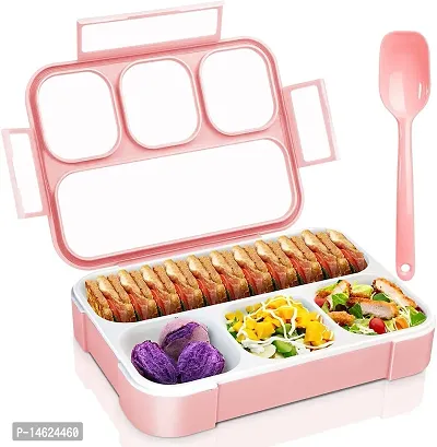 Bonanza's Lunch Box for Adults and Kids, Leak Proof 4 Compartment Lunch Box, BPA-Free, Microwave Freezer Safe Food Containers with Spoon-thumb0
