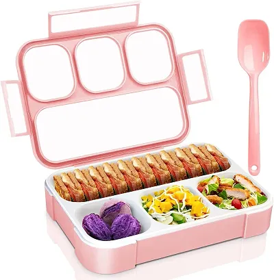 Bonanza's nch Box for Adults and Kids, Leak Proof 4 Compartment Lunch Box, BPA-Free, Microwave Freezer Safe Food Containers with Spoon