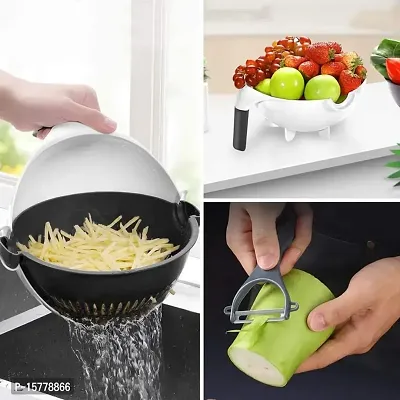 Bonanza 9 in 1 Multifunction Magic Rotate Vegetable Cutter with Drain Basket, Large Size, Multicolor-thumb5