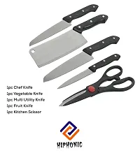 Stainless Steel Kitchen 5-Pcs Knife Set with Wooden Chopping Board  Scissor Vegetable  Meat Cutting (Set of 5 + 1 Chopper Board)-thumb2