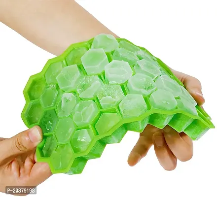 Flexible Siliconee Shape Honeycomb 37 Cavity Ice Cube Mould Tray for Freezer, Chocolate Cake Maker, Ice Trays for Chilled Drinks, Reusable (Multicoloured Color) (Ice Trey B)-thumb0