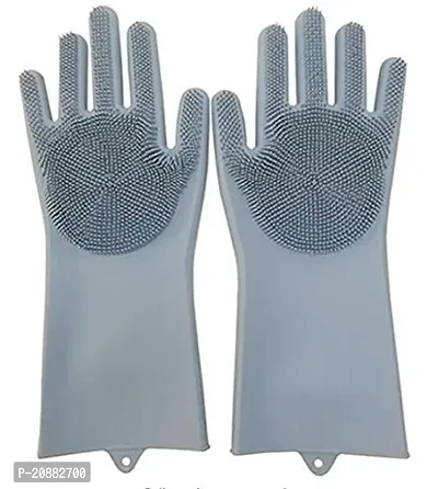 Gloves Magic Siliconee Dish Washing Gloves, Silicone Cleaning Gloves, Silicone Hand Gloves for Kitchen Dishwashing and Pet Grooming, Great for Washing Dish, Car, Bathroom (Multicolouredcolour, Pack of-thumb0