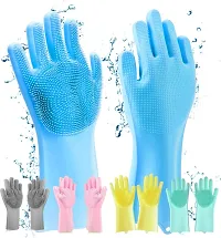 Gloves Magic Siliconee Dish Washing Gloves, Silicone Cleaning Gloves, Silicone Hand Gloves for Kitchen Dishwashing and Pet Grooming, Great for Washing Dish, Car, Bathroom (Multicolouredcolour, Pack of-thumb1