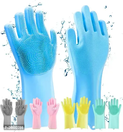 Gloves Magic Siliconee Dish Washing Gloves, Silicone Cleaning Gloves, Silicone Hand Gloves for Kitchen Dishwashing and Pet Grooming, Great for Washing Dish, Car, Bathroom (Multicolouredcolour, Pack of-thumb2