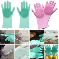 Gloves Magic Siliconee Dish Washing Gloves, Silicone Cleaning Gloves, Silicone Hand Gloves for Kitchen Dishwashing and Pet Grooming, Great for Washing Dish, Car, Bathroom (Multicolouredcolour, Pack of-thumb2