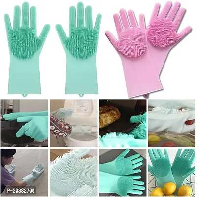 Gloves Magic Siliconee Dish Washing Gloves, Silicone Cleaning Gloves, Silicone Hand Gloves for Kitchen Dishwashing and Pet Grooming, Great for Washing Dish, Car, Bathroom (Multicolouredcolour, Pack of-thumb3