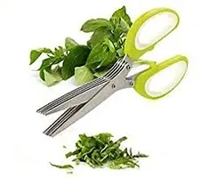 Multicoloured-Functional Stainless Steel Kitchen Knives 5 blade scissor Cut Herb Spices Cooking Tools Vegetable Cutter with Cleaning Brush Shredding Scissors (Multicoloured color )-thumb1