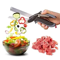 2 in 1 Stainless Steel Multicoloured-Functional Vegetable Clever Cutter Scissor for Home/Kitchen with Lock System (Black)-thumb4