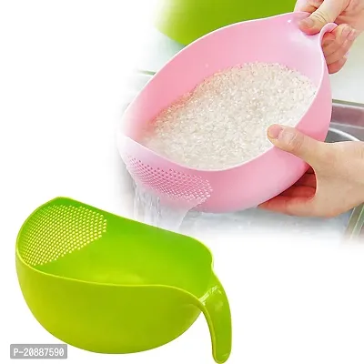 Kitchen Rice Bowl Plastic Fruit Bowl Thick Drain Basket with Handle Washing Basket for Home Kitchen Supplies (1PC ,Multicolored )-thumb0