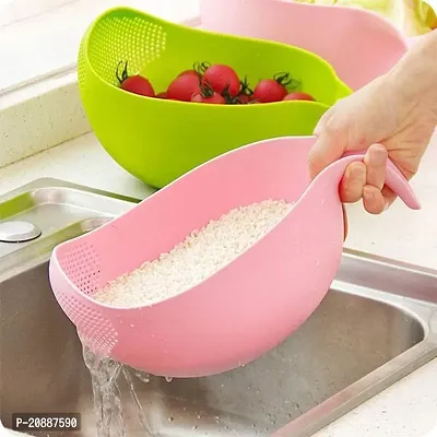 Kitchen Rice Bowl Plastic Fruit Bowl Thick Drain Basket with Handle Washing Basket for Home Kitchen Supplies (1PC ,Multicolored )-thumb3