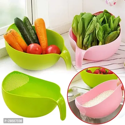 Kitchen Rice Bowl Plastic Fruit Bowl Thick Drain Basket with Handle Washing Basket for Home Kitchen Supplies (1PC ,Multicolored )-thumb4