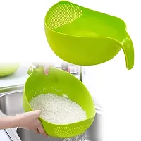 Kitchen Rice Bowl Plastic Fruit Bowl Thick Drain Basket with Handle Washing Basket for Home Kitchen Supplies (1PC ,Multicolored )-thumb1