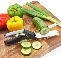 2 in 1 Stainless Steel Multicoloured-Functional Vegetable Clever Cutter Scissor for Home/Kitchen with Lock System (Black)-thumb2