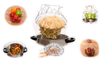 Foldable Stainless Steel Deep Fry Basket Multi-Function Poaching Boiling Deep Frying Basket, Household Folding Draining Basket, Draining Oil Scoop French Fries Colander,Fruit Vegetable Basket-thumb1
